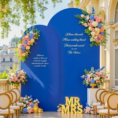 72피트 6피트 아치 배경 커버 결혼식용 세트 2개 신축성 스판덱스 맞춤형 스탠드 샤워 생일 파티 장식 Chiara 양면 디자인아이보리, 6+7.2피트, 로얄 블루