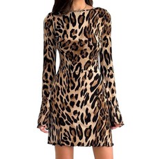 레오파드 프린트 드레스 여성용 벨 긴소매 Y2k 드레스 치타 얼룩말 뱀가죽 미니 드레스 바디수트 레오파드.