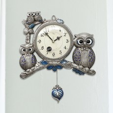 엔틱 토머 부엉이 초무소음 추 벽시계, 주석