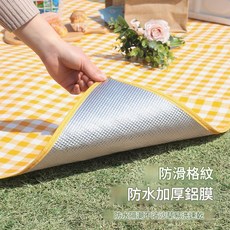 加厚防水防滑野餐墊 鋁膜黃格子 附收納袋, 薄款無紡布100*1500黃格