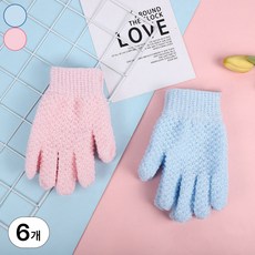 디뷰 부드러운 저자극 샤워 장갑, 2개입, 3세트, 블루+핑크