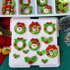 크리스마스 솔방울 소나무 케이크 장식 식용 데코 (60개입) 베이킹 아이싱 재료, 12. 화환 믹스 30개입