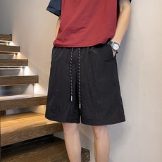 2026夏季新款 舒適冰絲拼接沙灘短褲男, 黑色