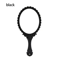 실버 빈티지 거울 여성용 꽃무늬 타원형 라운드 메이크업 핸드 홀드 거울 공주 레이디 메이크업 뷰티 드레, 09 Black