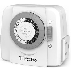 TiFFCOFiO 실내 기계식 콘센트 타이머 전기 콘센트용 3가지 갈래 24시간 프로그래머블 플러그인 라이트 ETL 목록1팩, 1_Mechanical, 2