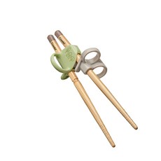 【Combi】檜木製左手專用三階段彈力學習筷 日本製, (左手) 木屋綠, 1個