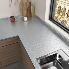 Wallercity 두꺼운 질감의 골든 메탈 콘택트 페이퍼 자체 접착 방수 알루미늄 호일 벽지 캐비닛 주방 백스플래시 필 앤 스틱 조리대 비닐 랩 선반 라이너 49.8 x 59, 실버