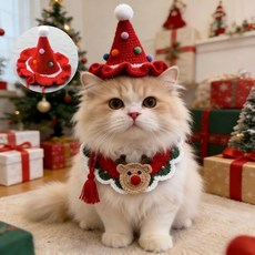 새해 크리스마스 겨울용 고양이와 강아지 니트 후크라인 목도리, 1개, Red