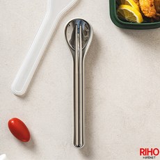 韓國大創 Daiso 便攜式不鏽鋼餐具三件套組 (湯匙、筷子、餐具盒) 靜音設計 隨身環保餐具, 1個, Silver, 湯匙、筷子、餐具盒