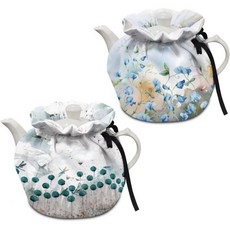 단열 주전자 커버 티포트 코지 주방 티팟 먼지 아침 식사 냄비 워머 커버고무밴드 포함 벌새와 꽃 프린트, 파란 꽃