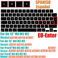 AIR 13 15 A3240 레이아웃 스페인어 키보드 16 M3 M2 A3114 M4 12 A2941 A3241 14 커버, EU Air15 13 14 16, 1개