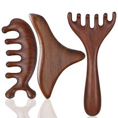 VARIOUS 나무 괄사 바디 얼굴 두피 마사지기 3종세트, 원목, 1세트