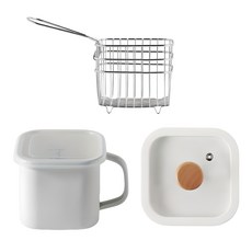 電磁爐適用方形琺瑯鍋 1.45L+玻璃蓋+炸物網組, 13.5cm, 白色(鍋子), 1組