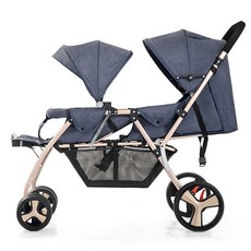 Meng Qizhi 雙胞胎推車 嬰兒手推車, 【新款】越野加長版牛仔藍-套二(蚊帳+涼蓆+棉墊)