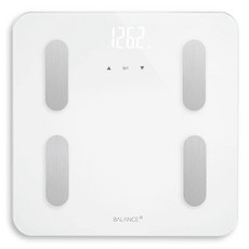 Balance 디지털 체지방체중계 정확한 건강수치 측정 체성분 체중 유리 마감 대형 백라이트 디스플레이, BMI, 화이트