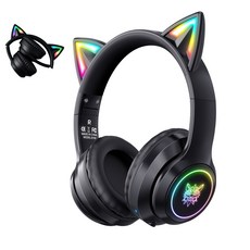 ONIKUMA B90 고양이귀 무선 게임 헤드셋 RGB 노이즈캔슬링 블루투스 5.3, 블랙