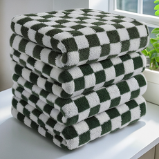 융풍 수건 호텔 수건 포근한 부드러움 체크 패턴 수건으로 행복한 시간을, 5개, 초록색 체크