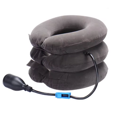 스마트픽 트리플 공기주입식 목쿠션 휴대용 플로킹 지지대 비행기 목쿠션, 그레이