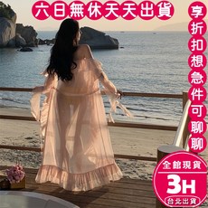 梨卡 蕾絲長版透膚罩衫 海灘度假泳衣外搭薄紗