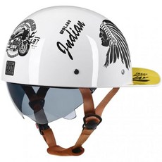 Vintage 레트로 오픈 페이스 오토바이 헬멧 야구모자 캡 하프 with pull-down Lens for 남성 여성 Moped Jet 스쿠터 스트리트 크루저 - DOT 인증, Indian-화이트, X-Large