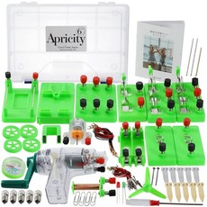 Apricity 전기 회로 전기 실험 세트 이해를 높이다 14가지 실험 가이드북 첨부 콩 전구 직렬 병렬 수동 회전 발전기 플레밍의 법칙 자유 연구, 1개