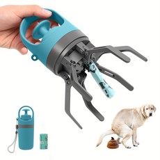 寵物便攜六爪夾便器 外出遛狗小垃圾袋 撿屎神器, 1個, 藍灰色,牛皮鋁箔包