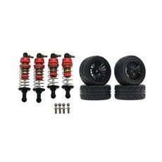 SG1603 SG1604 SG1605 UDIRC UD1601 UD1602 UD1603 1/16 RC 자동차 부품 검은 색의 금속 충격 흡수기 및 고무 타이어 세트, 검은색