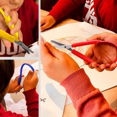 마크라쏭 아동 안전가위 탄성 루프 가위 양손 사용하기 편한 어린이가위 자세교정 유아, 1개, 핑크