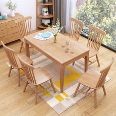 全實木餐桌現代簡約北歐餐廳長方型餐桌椅組閤會客桌椅, 原木色1.5米,單桌