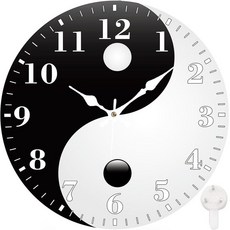 Identiy 원형 벽시계 무소음 배터리 작동 블루밍 해바라기 밭 30.5cm(12인치) 논틱 읽기 쉬운 디스플레이 원형 아날로그 벽시계 사무실 침실 거실 및 주방용 장식, 음양 타이치