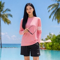 서프라이더 남녀 본다이 상하의2장세트 래쉬가드+레깅스반바지 체형커버 루즈핏 빅사이즈 4color /SURFRIDER, 핑크