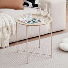 마일드하우스 원형 휴대용 접이식 미니 테이블, 베이지