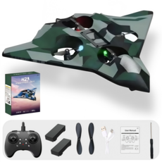 입문용 어린이 선물용 RC 전투기 드론 20분 비행 지속 미니드론 무선조종 고성능 LED 비행기 장난감, 밀리터리 카키, 1개