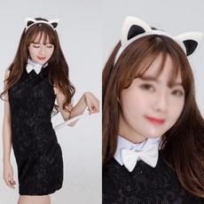 화이트고양이머리띠(블랙)3종세트 파티머리띠 할로윈, 1개