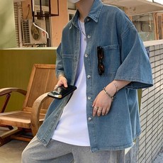 드마엘 아론 남성 탄탄한 데님 반팔셔츠(2color)+델로나