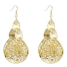 歐美誇張流蘇耳勾，超大號多層鏤空金屬圓片耳環，民族風個性耳鈎耳環女垂墜耳環