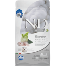 N&D WHITE 白毛犬專用 單一蛋白 鱸魚茴香 無穀配方 小型成犬糧 2公斤 幫助減少淚痕, 2kg, 1個, 混合口味