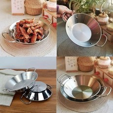 不鏽鋼18西班牙10海鮮飯鍋龍蝦韓式炸雞火鍋幹鍋雙耳平底鍋 副廠商品, 1個, 特厚雙耳西班牙海鮮鍋 ,22CM-拋光拉絲+防燙易端拿, N/A