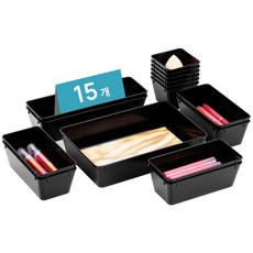 Vtopmart 조립식 다용도 서랍 정리 트레이 수납함 15p, 블랙, 1세트
