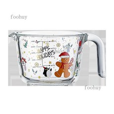 高顏值耐熱玻璃杯餐具套裝：量杯、牛奶杯、冰杯、烤盤、湯碗、豆漿杯、果汁杯，微波爐烤箱適用，台灣出貨, 1個, 耶誕節量杯