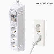 몬스터탭 국산 4000W 고용량 고전력 에어컨 건조기 세탁기 멀티탭 슬림 납작 플러그, 1개, 배선차단 3구 화이트, 3m