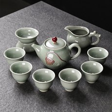 DIU 高檔功夫茶具套裝整套家用辦公室哥窯陶瓷公司活動商務禮品伴手禮, 1個, 傳世哥窯10件套【禮盒裝】:如圖