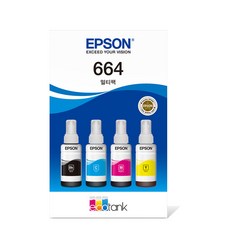 엡손 정품 잉크 T664670 잉크패키지 L120 L1300 L121, 검정, 청록, 노랑, 진홍, 1세트