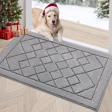 REFETON 온E 실내 도어매트 전면 뒷문 매트 81.3cm x 101.6cm(32 40인치) 고무 뒷면 미끄럼 방지 매트 입구용 흡수성 세탁 가능한 입구 도어 진흙 신발, 큰 격자 무늬 라이트 그레이