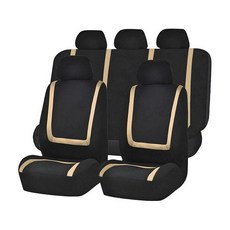 FALVFUN Car Seat Covers Full Set Soft Breathable Stylish Vehicle Front and Rear Split Bench Prote, Black/Beige