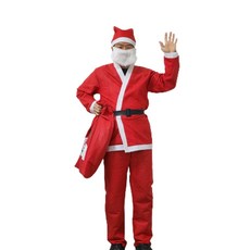 爸爸聖誕節聖誕老人服裝 男士聖誕服 上衣 + 下著 + 腰帶 + 帽子 + 鬍鬚 + 袋子 全套組