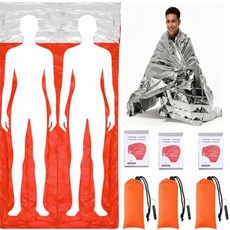 스무스노블티 6팩 82.7인치 x 침낭 포함 바이비 백 호루라기 경량 담요 캠핑 49.2인치 생존용 비상 하이킹 쉼터 야외 휴대용 담요 방수 보온, Orange