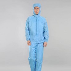 방진복 여름 투피스 세트 통기성 정전기 방지 후드 방역복, E. 파란색 모자 상의  바지, I. 플러스 사이즈 6, 1개