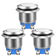 [ 932603 ] 3피스 순간 푸시 버튼 나사 타입 터미널 스테인리스 스틸 금속 방수 19mm 2A 12V/24V/125V/250V 2개 포함 (플랫 헤드), 19mm-SS