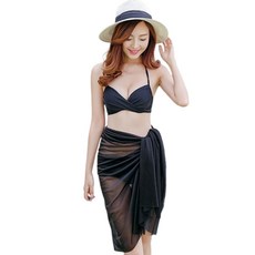 性感比基尼泳衣三件套裝，包含比基尼、罩衫，多種穿搭，展現您的完美曲線，海灘度假必備, 黑色